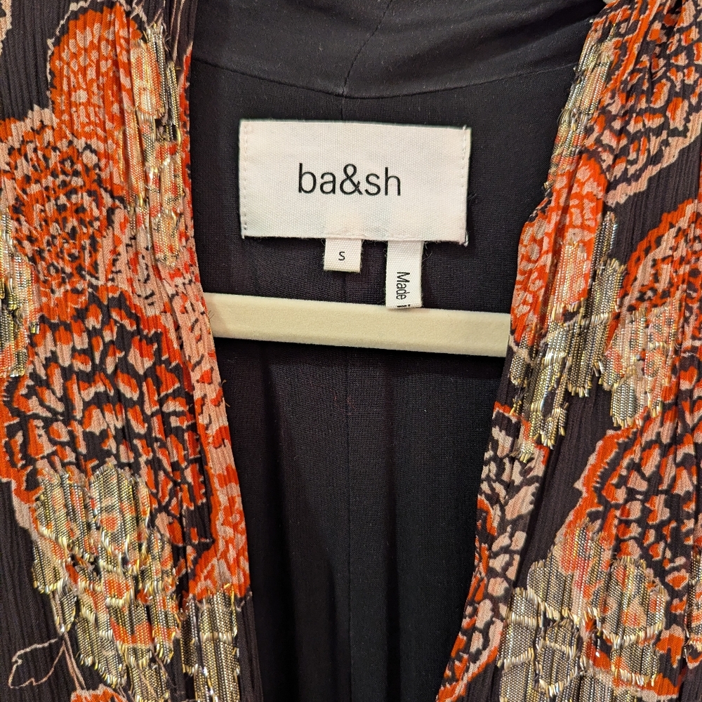 ba&sh Black Floral V-Neck Maxi HIDE Dress with Rust, Gold and Cream Accents - Picture 6 of 9